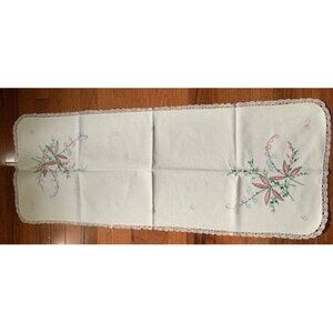 Vintage Embroidered Lily of The Valley Table Runner Lace Trim 14.5"x37"